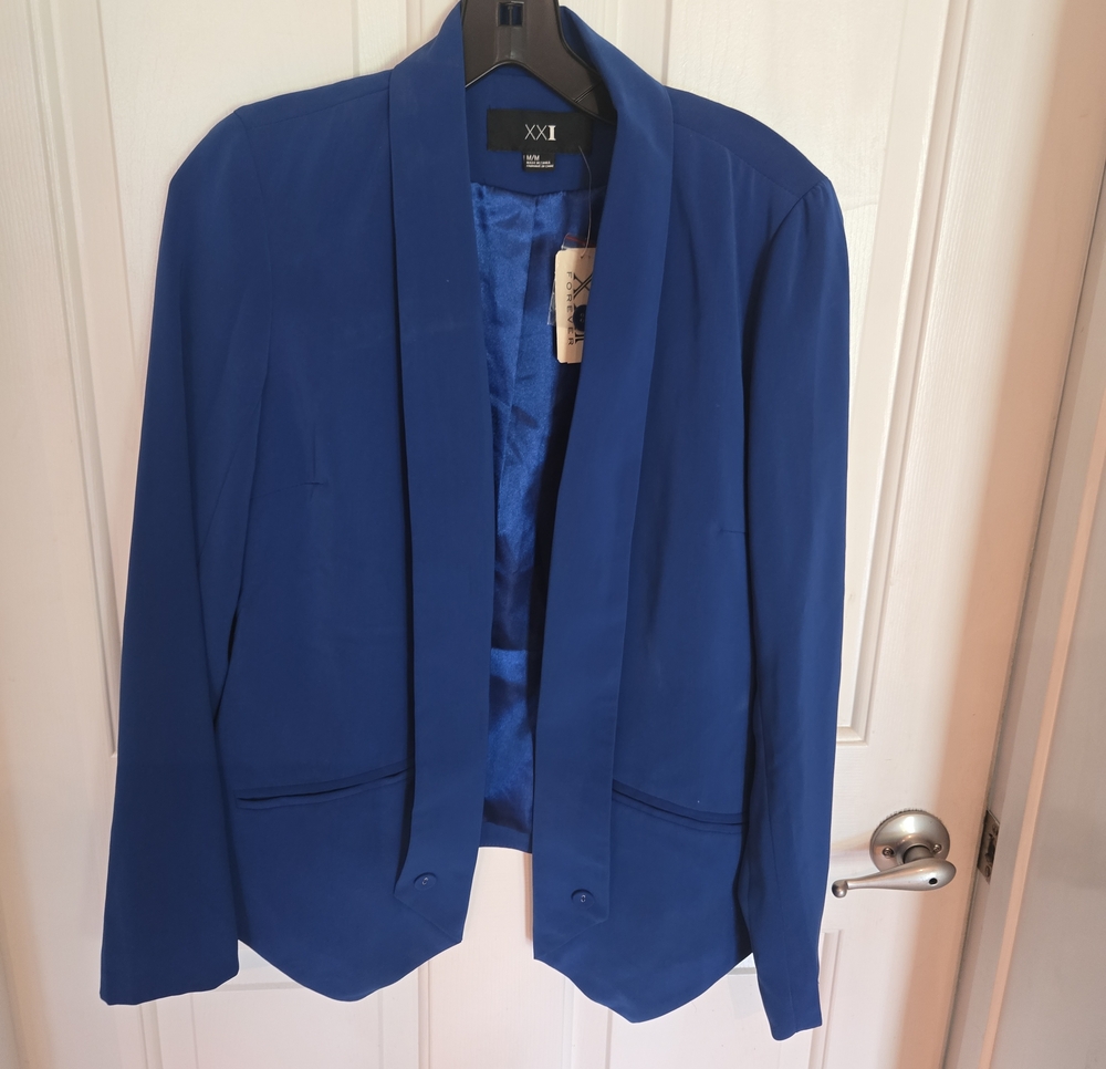 Forever 21 Royal Blue Open-Front Shawl Collar Blazer
